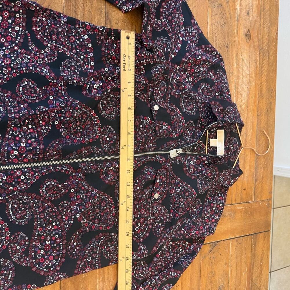 Michael Michael Kors Black and Red Floral Zip-Up Shirt - Picture 6 of 6